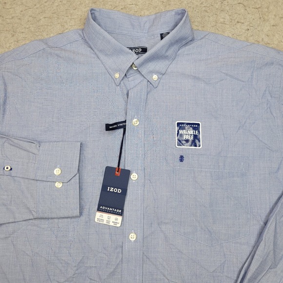 IZOD Advantage Stretch Shirt Mens XL Blue Long Sleeve Button Down‎ Easy Care NEW - Picture 1 of 12